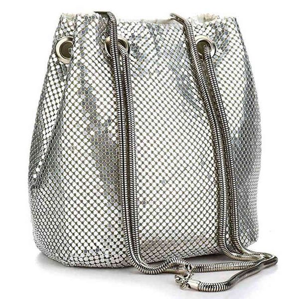 

sequin evening handbag metal mesh bucket bag shoulder fashion messenger