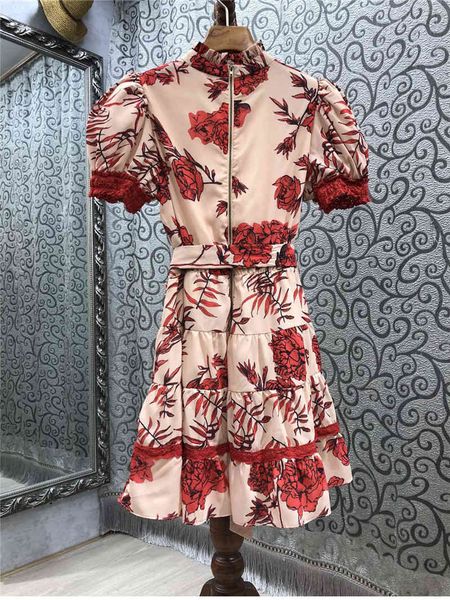 

dresses summer fashion club ladies red rose floral print short sleeve slim fit a-line casual cotton mini, Black;gray