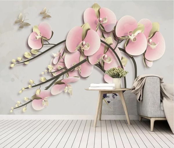 

wallpapers ainyoousem three-dimensional phalaenopsis flower background wall papel de parede wallpaper 3d stickers