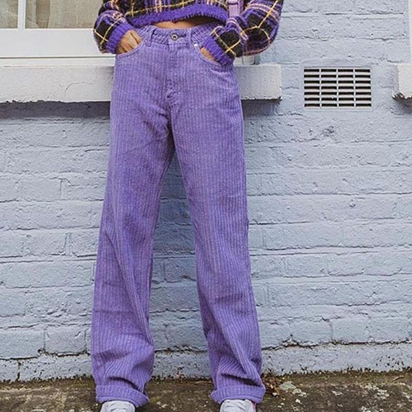 

brown/purple retro corduroy straight pants woman high waist for women long trousers women's & capris, Black;white
