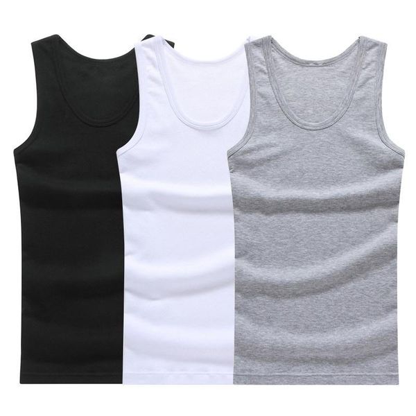 

men' tank 3pcs / 100% cotton mens sleeveless solid muscle vest undershirts o-neck gymclothing tees whorl, White;black