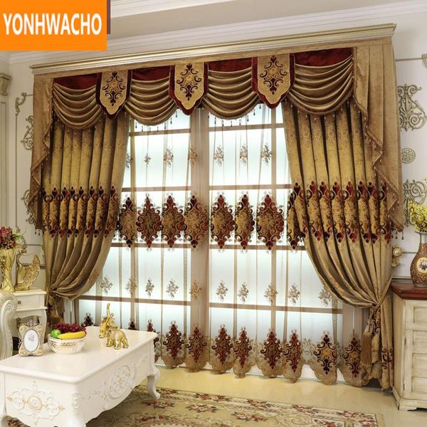 

custom curtains upscale european luxury noble full shade embroidery chenille cloth blackout curtain tulle valance drape b003 & drapes
