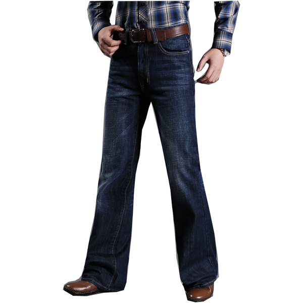 

men's pants japan and south korea big bell trousers jeans slim-fit retro lap cough feet, Black