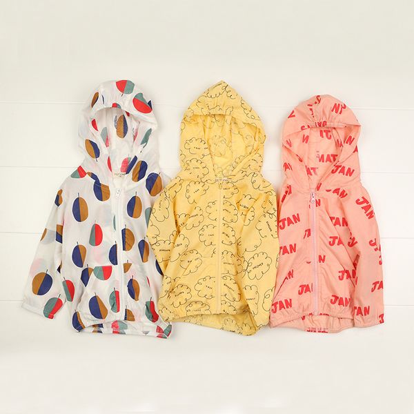 

summer hooded cotton zipper jackets for girls boys bobo style baby outerwear coats children sun protection clothing 210413, Blue;gray