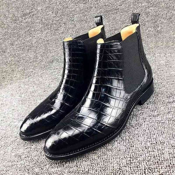 

dress shoes botas masculinas artesanais de crocodilo padrÃ£o pu chelsea negÃ³cios casuais botas clÃ¡ssico moda tendÃªncia curtas todos os dias-m, Black