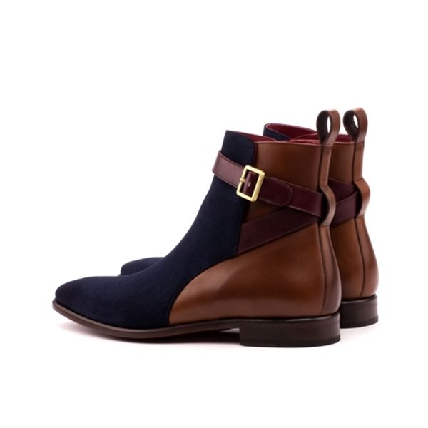 

handmade blue-brown stitching suede men's boots buckle chelsea pointed toe low heel classic fashion all-match zq0118 211023, Black
