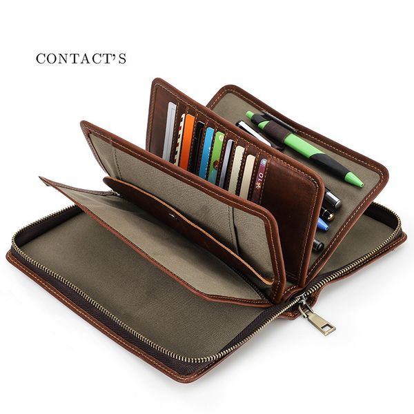 

black angel crazy horse leather business leisure wrist with large zipper handbag