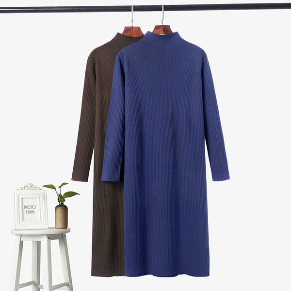 

turtleneck thick knit autumn sweater dress women pulover long straight dresses warm bodycon robe vestidos winter 210420, Black;gray