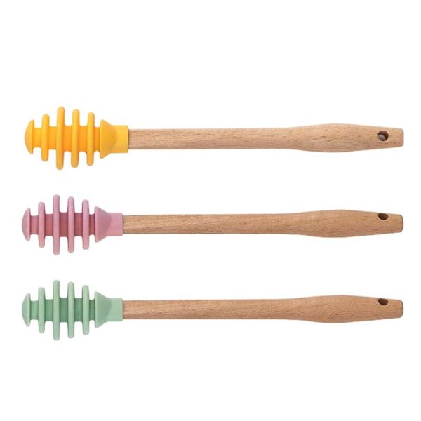 

spoons 1 set 3pcs honey stirrings silicone dippers spoon rods (assorted color)