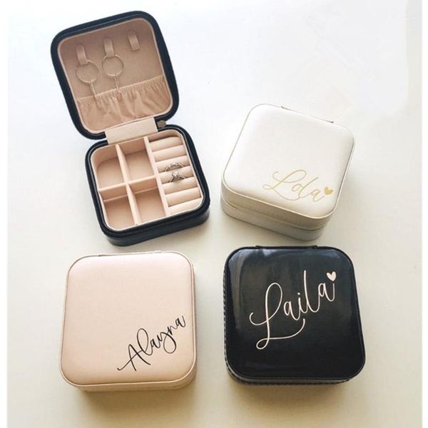 

gift wrap personalize name text jewelry case soft leatherette for travel, custom bridesmaid christmas birthday gifts nice comestic box