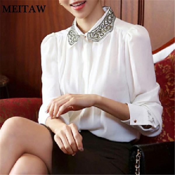 

women korean solid slim white shirts elegant ol style blouse 2021 office lady long sleeve and blouses women's &
