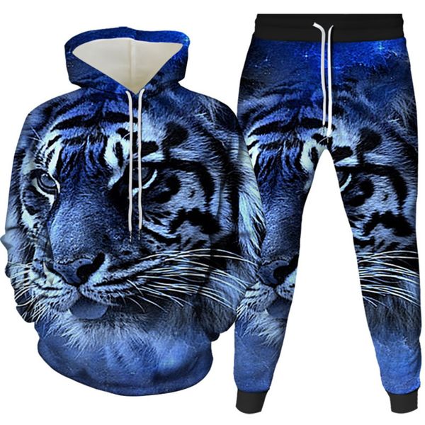 

fashionable sportswear, tiger pattern 3d hoodie set, women's autumn and winter sweat, 2021, Gray