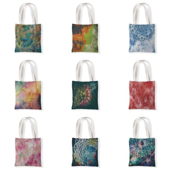 

storage bags mandala color printed canvas bag casual all- single-shoulder coin pocket eco-friendly shopping handbag