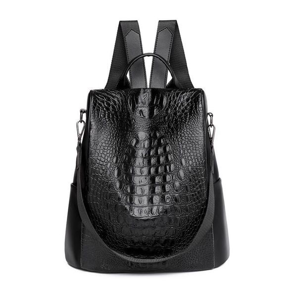 

arrival women pu leather backpack black or red solid color crocodile pattern design classic retro style series fold bag