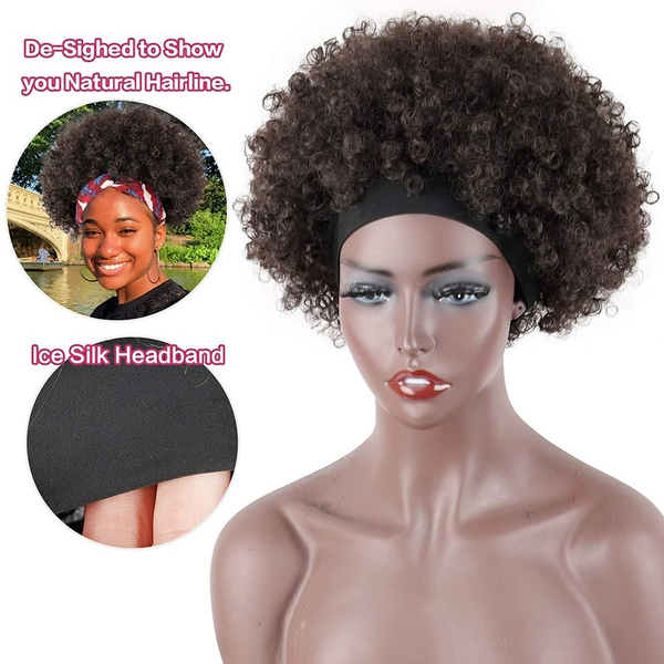 

synthetic short afro headband wig kinky curly black hair wigs for black women natural daily use fashion style more realisticfactory direct