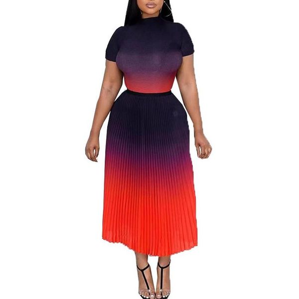 

ethnic clothing african clothes for women 2 piece set and pleated skirt suits autumn gradient casual elegant long outfits, Red
