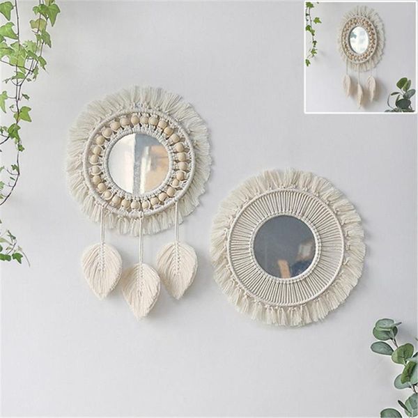 

mirrors nordic bohemian handmade woven hanging wall mirror round boho art decor tassel vintage