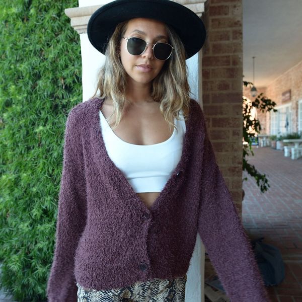 

fashion sweater fine woolen autumn and winter 2021 casual cardigan v-neck solid color plush short women's t-shirt, White;black