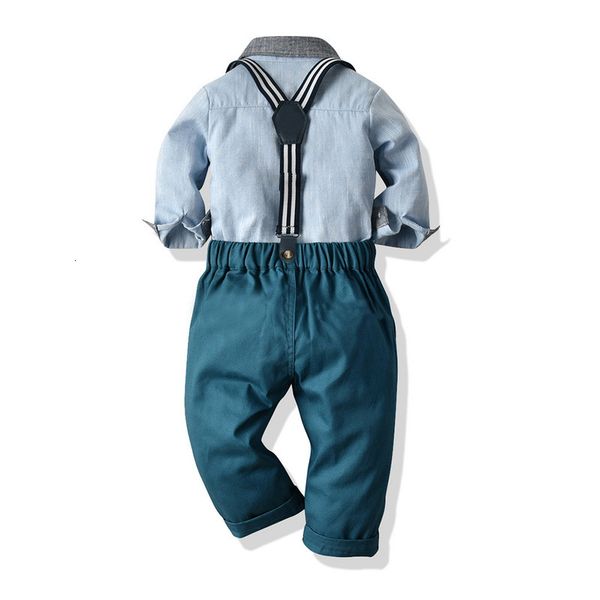 

children's personalized lapel long sleeve bow shirt fashion three piece suit, Blue
