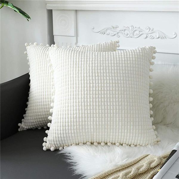 

cushion/decorative pillow 18x18 inch decorative throw pillowcase soft corduroy corn striped pompom square for bedroom sofa living room