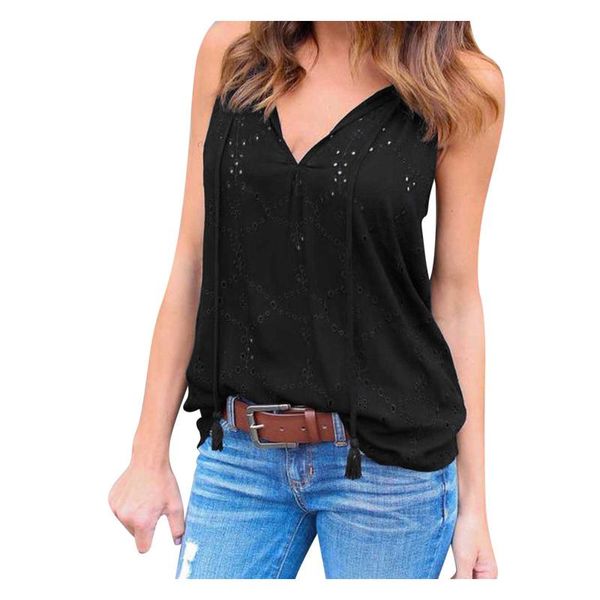 

women's tanks & camis solid t shirts women 2021 selling european summer embroidered thin drawstring sleeveless vest v-neck tshirt #bl2, White