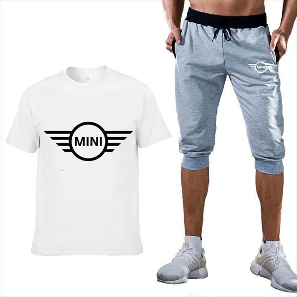 

summer t shirt mini mens tracksuit car printing casual short sleeve cotton pants 2 piece suit, Gray