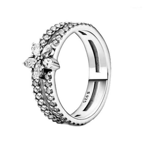 

cluster rings 2021 winter 925 sterling silver ring sparkling snowflake women engagement anniversary jewelry1, Golden;silver
