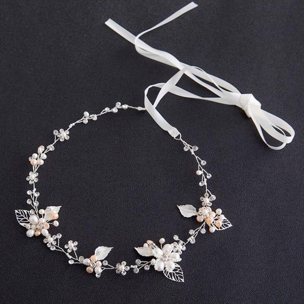 

hair clips & barrettes handmade copper headbands flower pearl bridal hairband fashion jewelry for women crystal leaves wedding accessories, Golden;silver