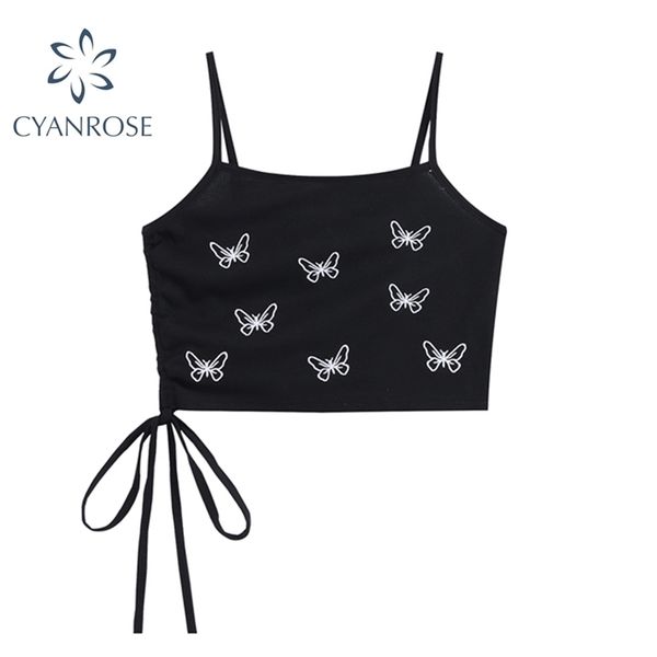 

womens y2k black camisole vintage streetwear lace-up clubwear spaghetti strap sleeveless chic camis 210515, White
