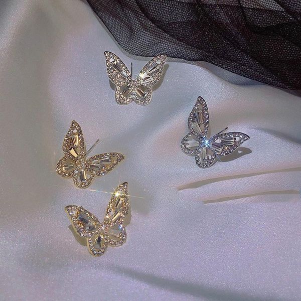 

stud silver color gold simple shiny glossy butterfly earrings women korean sweet student jewelry accessories studs, Golden;silver