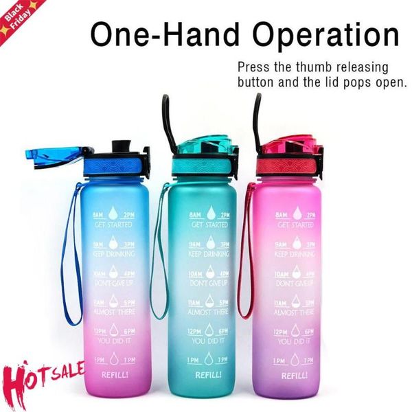 

motivational water bottle with time marker leakproof for fitness sports