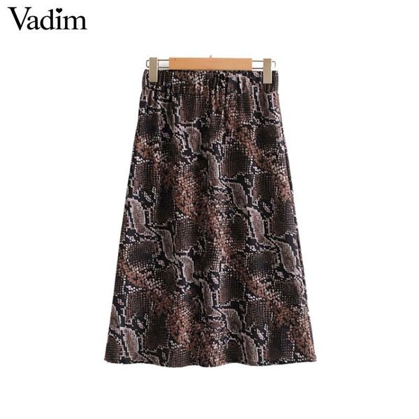 

skirts vadim women vintage snake print midi skirt animal pattern faldas mujer elastic waist pleated casual chic a line ba209, Black