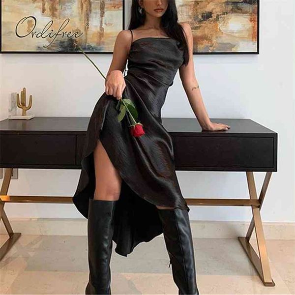 

summer women satin party dress asymmetrical silk spaghetti strap slip 210513, Black;gray