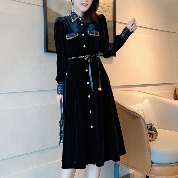 

silk velvet dress with high and thin long sleeves casual dresses, Black;gray