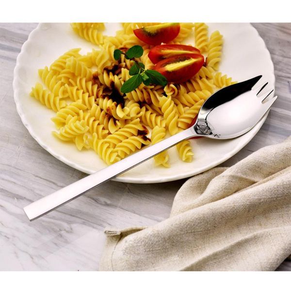 

spoons 1 pc kitchen natural 304 stainless steel salad dinner serving long handle and heavy duty spork(medium)