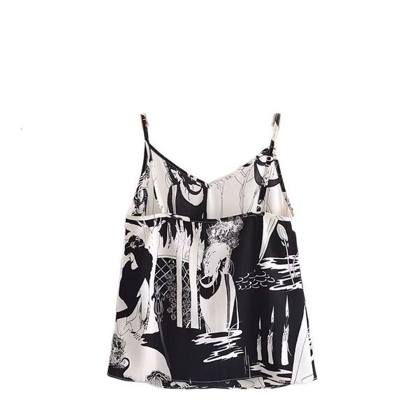 

tanks vintage women v-neck backless black print simple sling fashion loose chic female, White