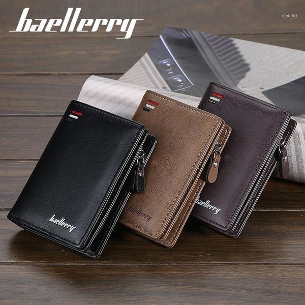 

wallets brand men pu leather short wallet with zipper coin pocket vintage big capacity male money purse card holder bag male11, Red;black