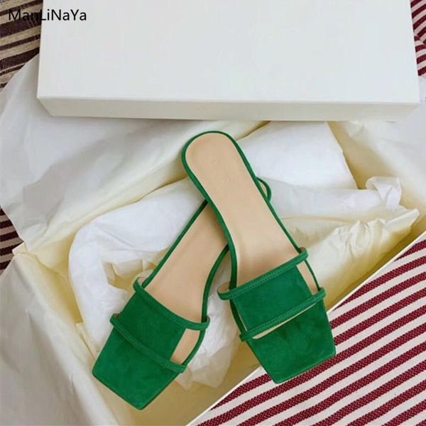 

slippers square open toe hollow out women green black color thin heel female summer slides fashion side shoes