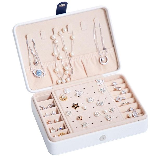 

jewelry pouches, bags double-layer velvet multifunctional organizer box pu leather earrings display portable women necklace, Pink;blue
