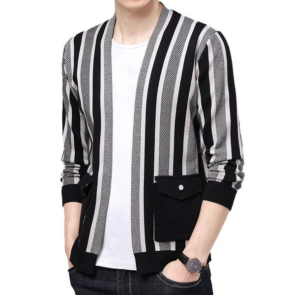 

men's sweaters man knitted sweater cardigan striped sweatercoat v-neck fur soft outwear, White;black