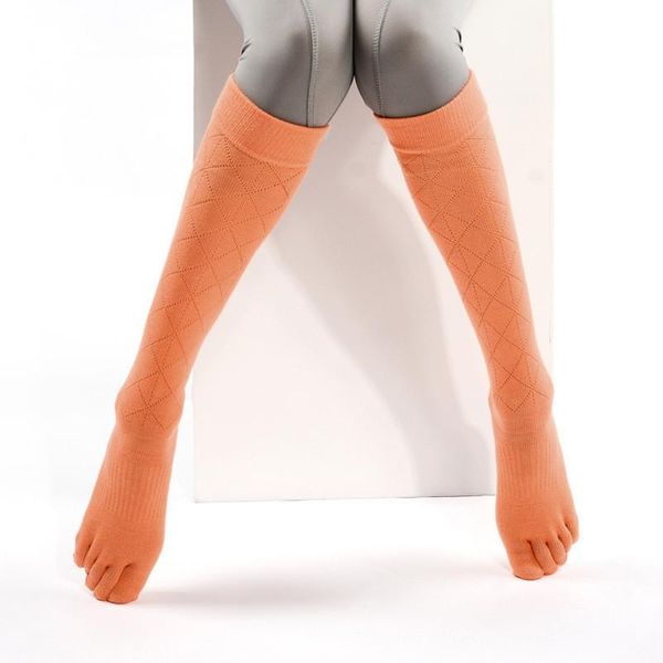 

sports socks women's five toe yoga long stockings breathable pilates dancing training anti slip silicone knee-high, Black