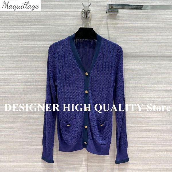 

women's knits & tees 2021 spring contrast v-neck women knit cardigan single breasted hollow out twist weaving luxury runway design swea, White