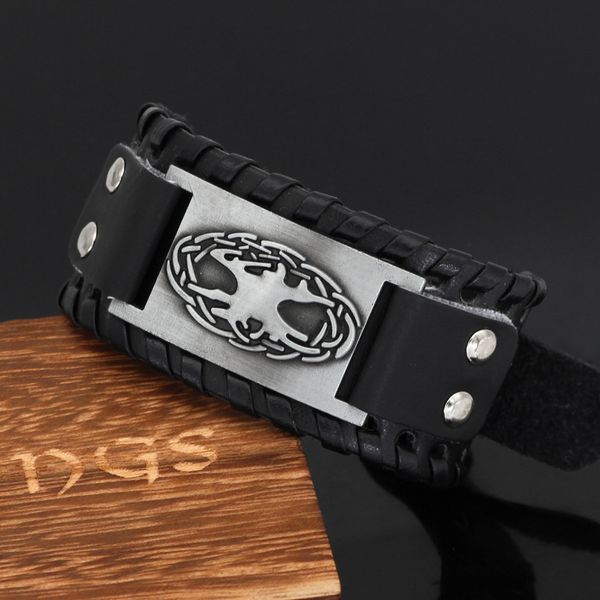 

viking tree life bracelet men's nordic cowhide, Silver