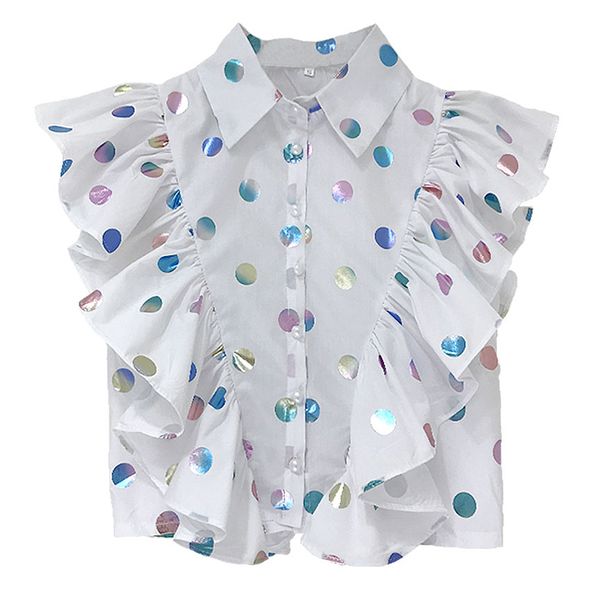 

white turn down collar bronzing polka dot shirt butterfly short sleeve button blouse summer casual women b0827 210514