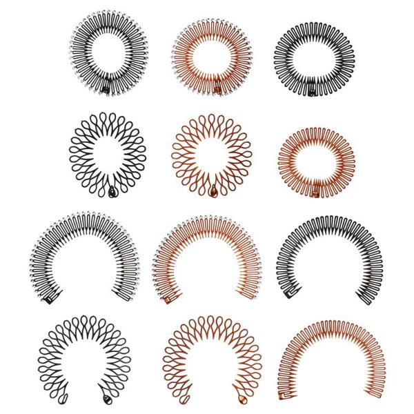 

12pcs stretch hair comb flexible circle full circular headband brushes, Silver