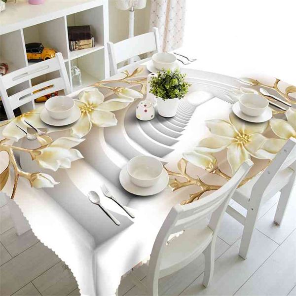 Европа роскошный 3D резной цветок прямоугольная скатерть сгущает полиэстер пылезащитный круглый свадебный стол дома текстиль 210626