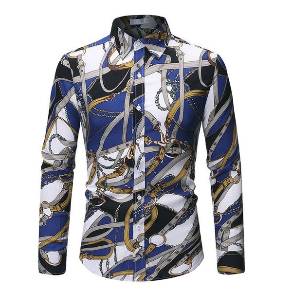 

men's casual shirts shirts, printed lapel long-sleeved men, men. streetwear long sleeve, White;black