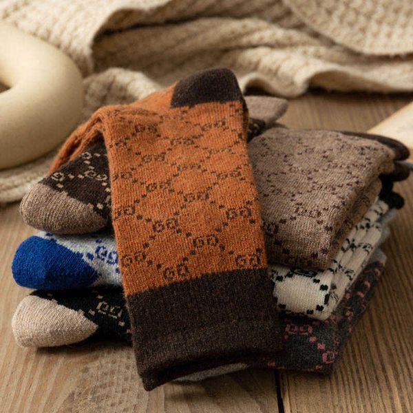 

women winter socks 5 pairs thick knit wool soft warm casual crew socks vintage style colorful socks for women and men, Black;gray