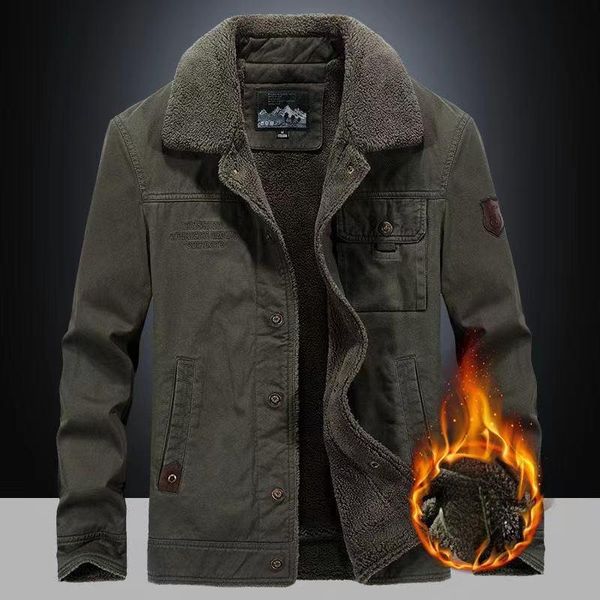 

men's jackets henchiry 2021 men winter jacket casual fashion tooling suits clothes cotton padded thickened coat wool collar locomotive, Black;brown