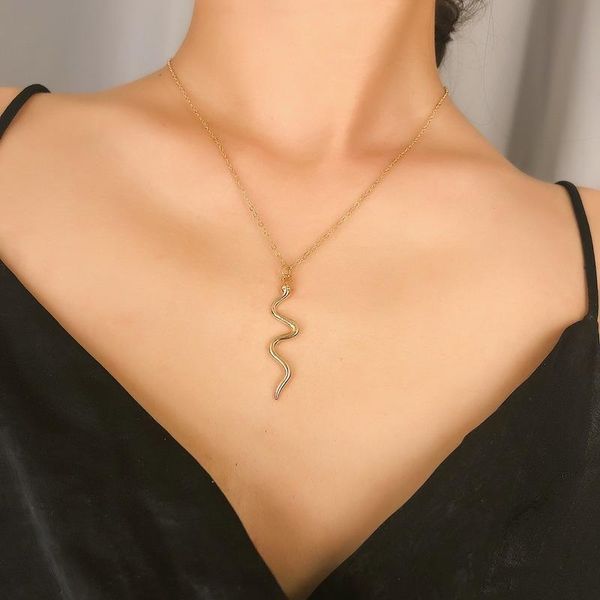 

chains decopunk fashion thin chain snake pendant necklace for women punk clavicle choker neck collar jewelry, Silver
